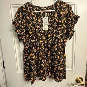 NWT feminine black floral blouse